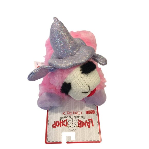 Lamb Chop Halloween Pink Silver Metallic Witch Hat 7" Dog Toy Squeak - Picture 3 of 5